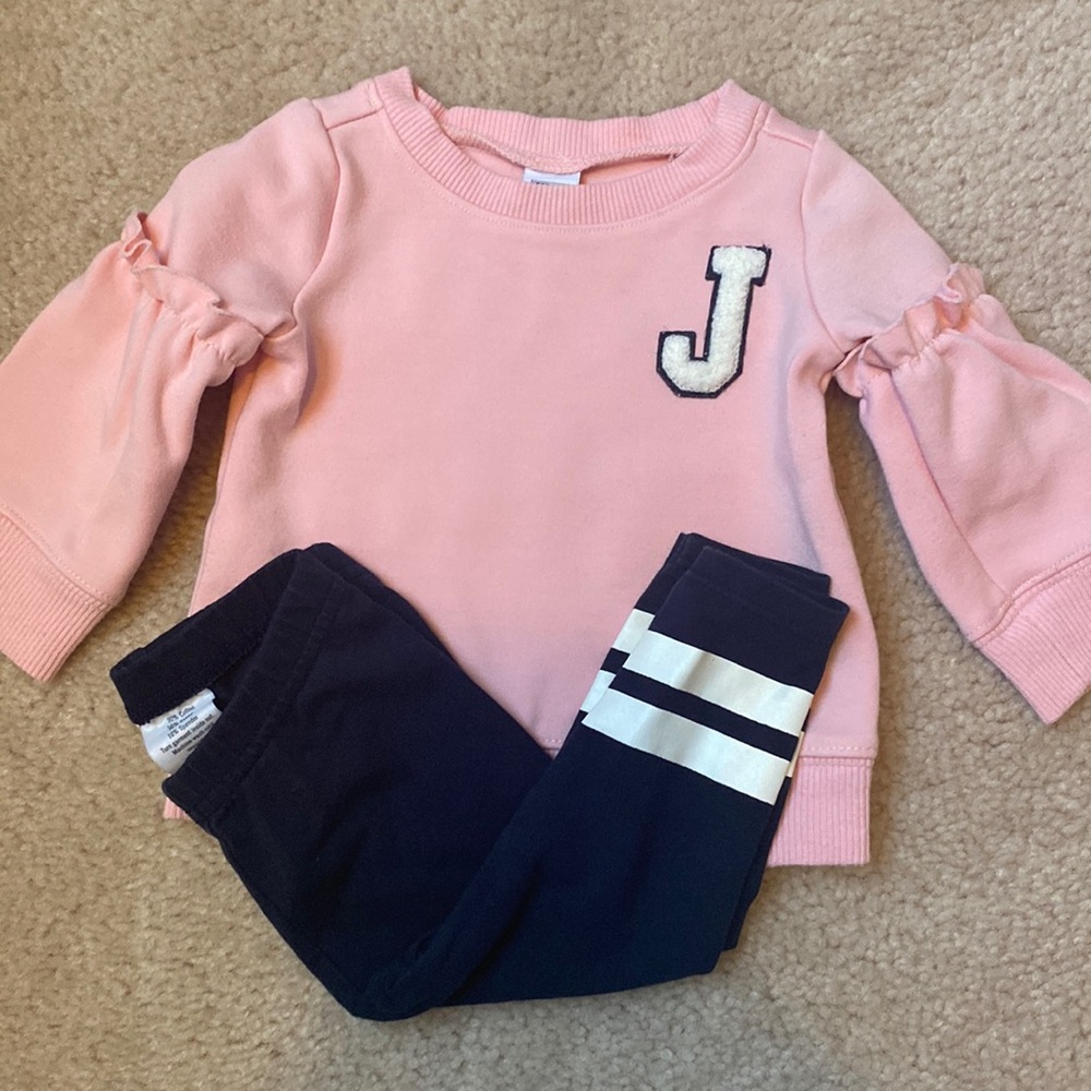 EUC Janie & Jack Pink and Navy Leisure Outfit
